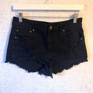American Eagle Denim Shorts Distressed Ripped Size 8 Black Womens